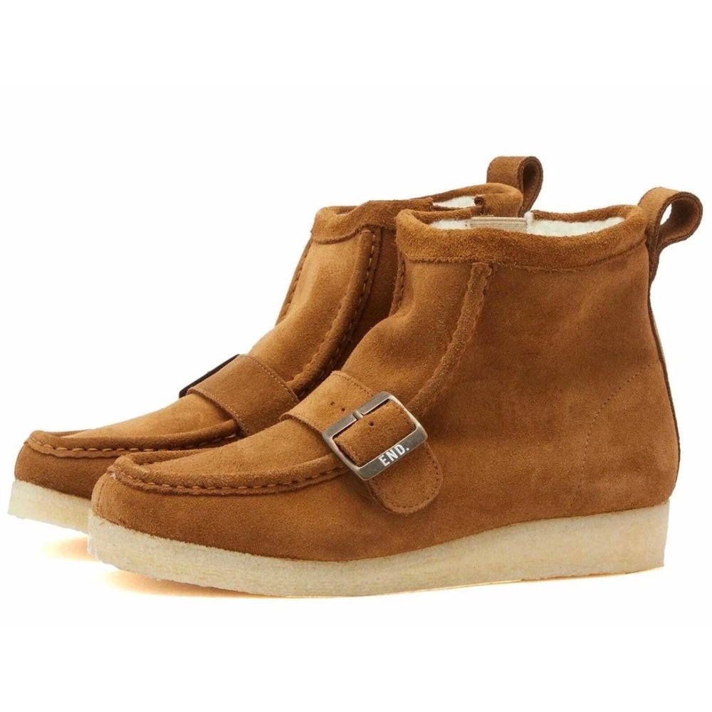 Clarks Originals x END. x BEAMS Shearling Wallabee Boots Brown Suede Mens 11